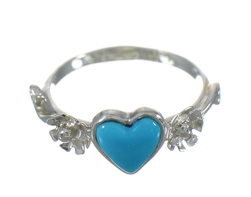 Silver Turquoise Heart Flower Ring Size 6-1/4 RX62411